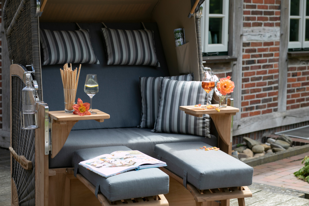 Strandkorb Nordstrand Teak PE grey Dessin 545 Grau